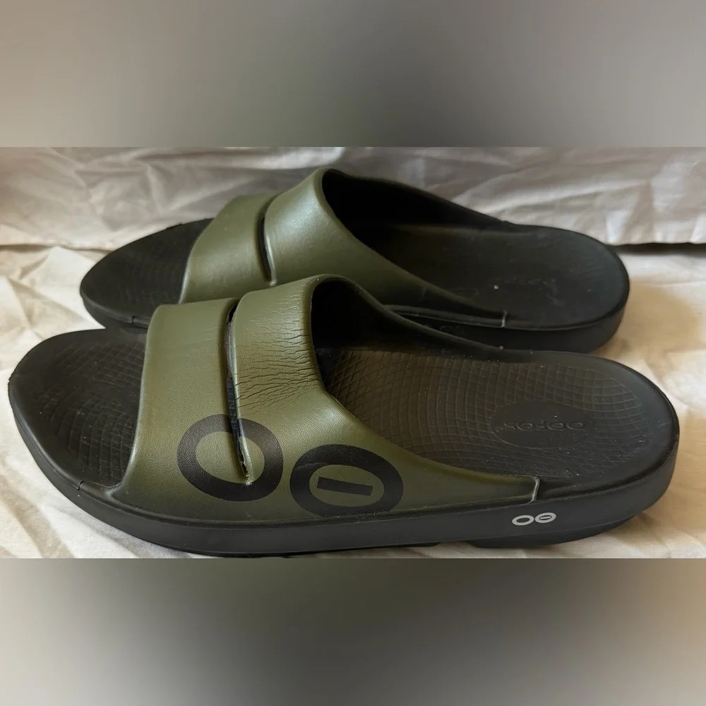 OOFOS Mens 12-14 Ooahh Sport Recovery Slide Sandals Shoes Green Comfort Slip On